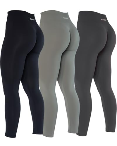 AUROLA Dream Collection Workout Leggings for Women High Waist Seamless Scrunch Athletic Pants - Small Pack (Black, Asphalt Grey, Ultimate Grey)