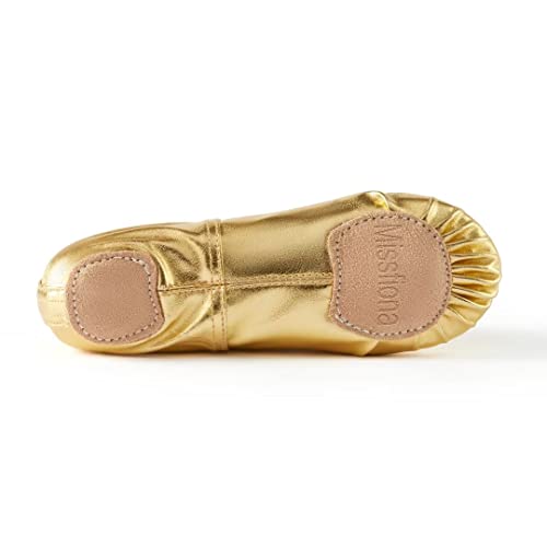 Missfiona PU Leather Ballet Shoes Women Belly Dance Slippers - 8.5 / Gold Band