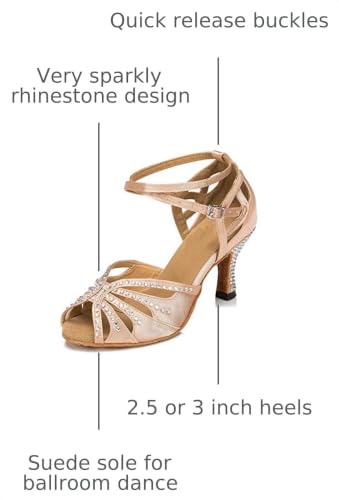 TTdancewear Women Rhinestone Latin Salsa Ballroom Dance Shoes 8.5 Nude Heels