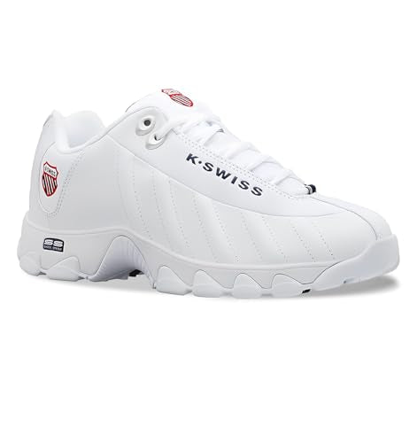 K-Swiss Men's Wide ST329 CMF Tennis & Walking Sneakers - Leather Upper, 13 X-Wide, White/Navy/Red