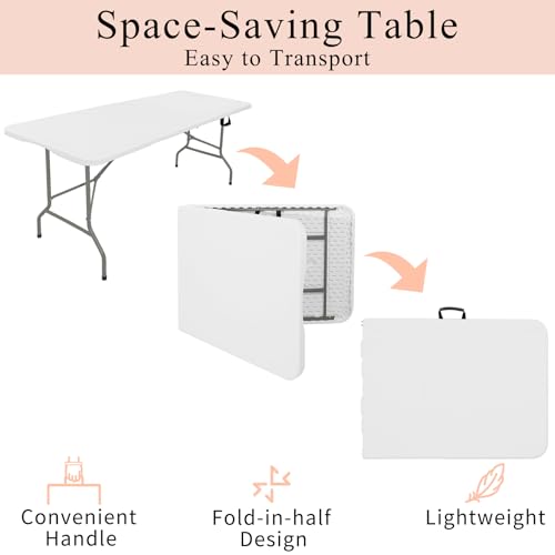 JALANCY 5FT White Folding Plastic Camping Table Set of 2 Portable Outdoor Tables