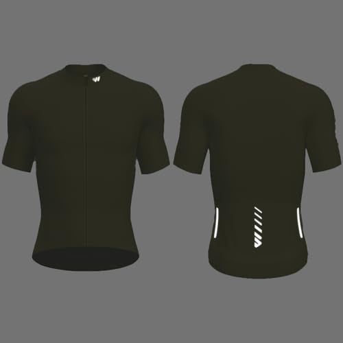 Men's Short Sleeve Cycling Jersey - Large Olive Green, Full Zipper, Breathable Quick Dry Bike Shirt with Pockets