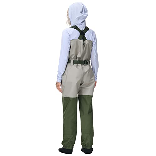 Women’s Breathable Waterproof Fishing Waders - Medium, Light Tan & Green