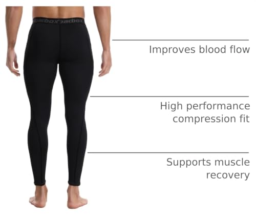 Roadbox Men's Compression Pants with Pockets - Black, Large, Workout Leggings