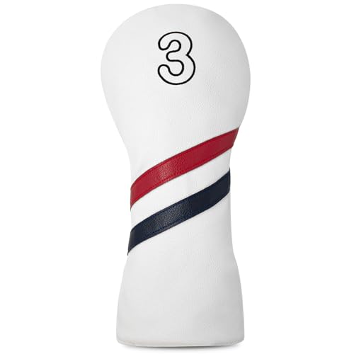 Golf Club Head Covers for Driver Fairway Woods and hybrids - Leather Head Covers disigned to fit All Drivers and Woods - Embroidery Number Vintage Leather Style - Soft and Delicate Interior. (FW NO 3)