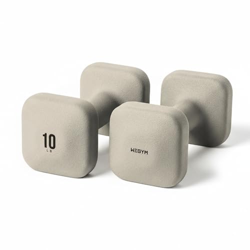 WeGym SafeGrip Square Dumbbells 10LB Pair - Sandstone, Anti-Slip Home Weights