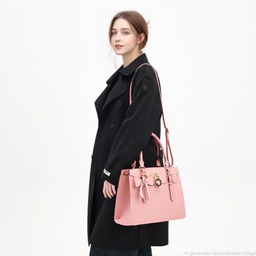 Qiyuer Women's High-End Satchel Tote Shoulder Handbag Set - Pink 2pcs