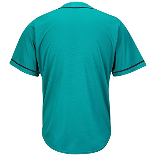 Men Women Baseball Jersey Full Button Short Sleeve Shirt Large Black Stripe Aqua Variation
