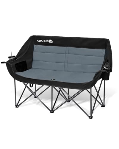 Abahub Double Loveseat Camping Chair Black-Grey Heavy-Duty Portable Folding Outdoor Seating