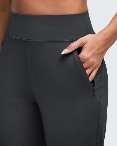 Women's Yoga Pants with Hidden Zipper Pockets - Black, Large, 5'4.5"-5'7"