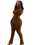 Women’s 2 Piece Tracksuit Set with Long Sleeve Zip-Up Jacket & Leggings - Large, Chocolate Brown