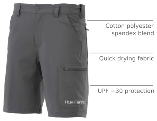 HUK Men's 10.5" Quick-Drying Fishing Shorts - Charcoal, Large