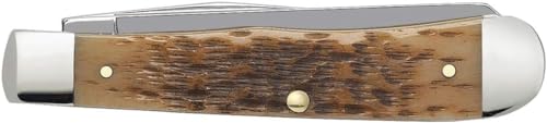 Pocket Knife Trapper with Genuine Amber Bone Handle & Sharpening Stone - 4 1/8 Inches