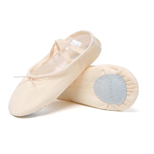 Adult Canvas and Leather Ballet Shoes - Pink, Size 7 - Danzcue