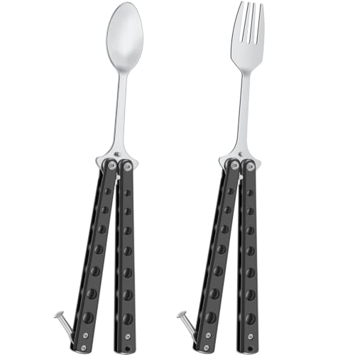 Stainless Steel Spoon and Fork Set with Black Handles - 2 Pcs