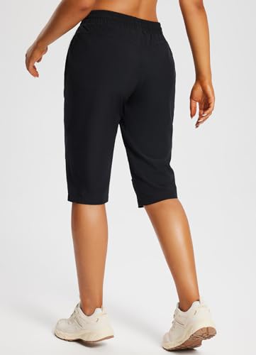 Baleaf Women's Hiking Shorts Below Knee Quick Dry Capris - Large Black