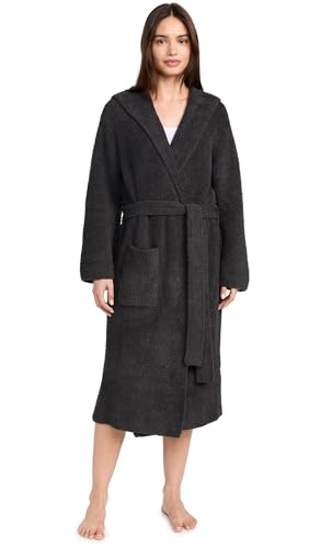 Barefoot Dreams CozyChic Ribbed Hooded Robe - Carbon, Unisex Loungewear