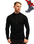 Men's Merino.tech Black Large Half Zip Merino Wool Sweater - Thermal Base Layer