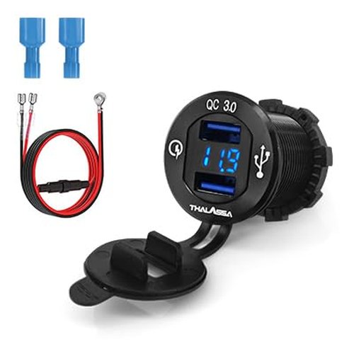 LENKRAD Quick Charge 3.0 USB Outlet 12V/24V with Blue Voltmeter, Waterproof Marine New Energy USB Outlet,Rv Dual USB Charge Port Electrical Outlet with Fast Charge USB for Golf Cart Motorcycl