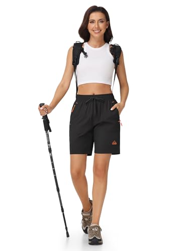 Women's Hiking Shorts 8 Inch Quick Dry with Pockets - Medium Black - Rdruko