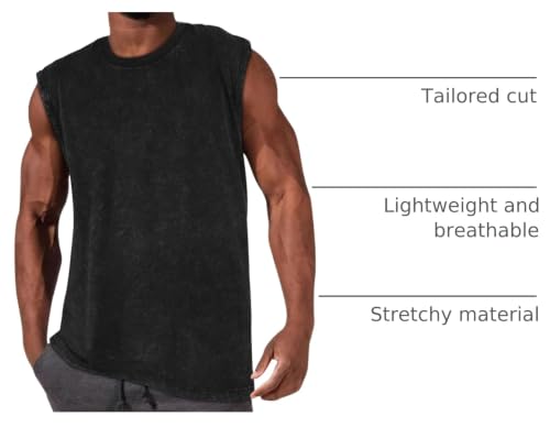 Men's Tank Tops Summer Sleeveless Muscle Shirts Cotton Loose Fit XX-Large Black