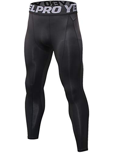Men's Compression Pants Leggings - Cool Dry Baselayer Tights Large Black