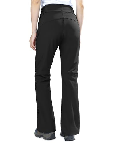 Women's Waterproof Fleece-Lined Ski Snow Hiking Pants - Black, 10 Short, Elastic Waistband