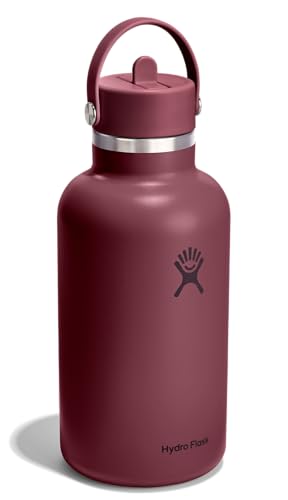 Hydro Flask 64 Oz Burgundy Water Bottle - Insulated Stainless Steel, Wide Mouth, Leakproof Straw Lid