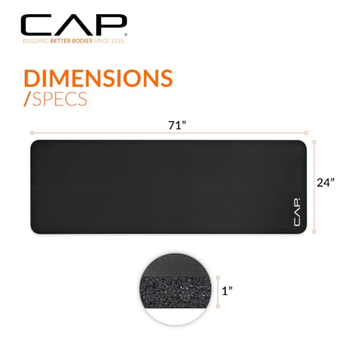 Black Extra Thick 1-Inch Yoga Mat with Strap - Non-Slip Cushioned Exercise Floor Mat