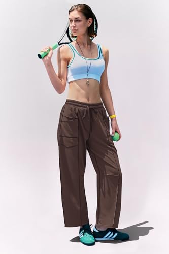 Panadila Women's Wide Leg Barrel Sweatpants - Medium, Coffee Brown