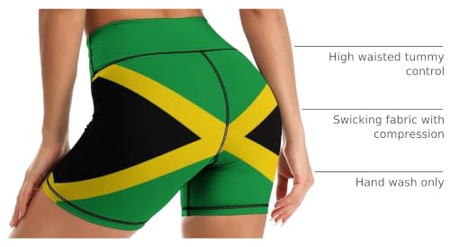 High Waisted Yoga Shorts Tummy Control Biker Workout Gym Shorts - Jamaican Flag Medium