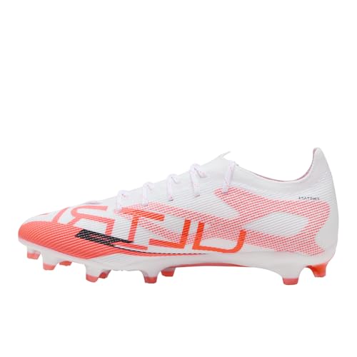 PUMA Ultra 5 Pro Firm Ground Soccer Cleats - White/Black/Red, Artificial & Natural Grass