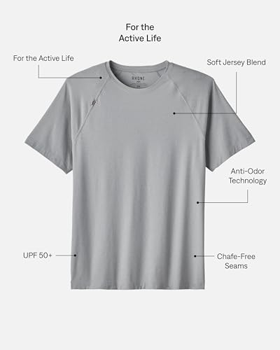Men's Reign Workout Shirt - Midnight Heather Large, Moisture Wicking, Anti-Odor, UPF 50+ Athletic T-Shirt