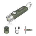 Green Rechargeable Keychain Flashlight with Magnetic Base - Compact EDC Tool