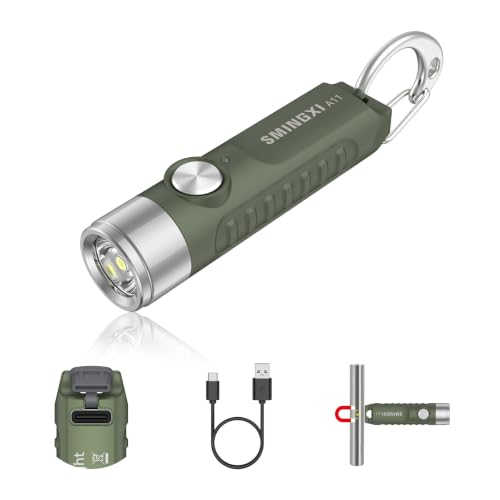 Green Rechargeable Keychain Flashlight with Magnetic Base - Compact EDC Tool