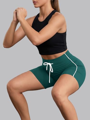 Aoysky Women's Biker Shorts with Stripe - 5 Inch Athletic Leggings, Medium, Green