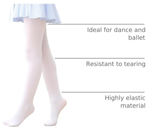 Toddler Girls Ballet Tights - 3-4T White Footed Leggings for Kids Dance