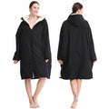 Waterproof Swim Poncho with Sherpa Lining - Windproof Surf Parka, One Size, Black
