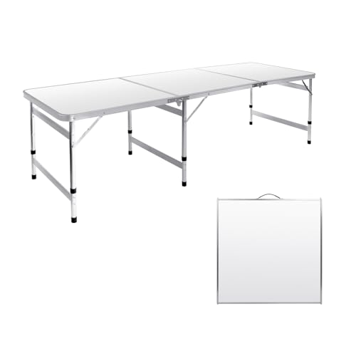 Moosinily 6FT Folding Camping Table White - Adjustable Height Outdoor Picnic & BBQ