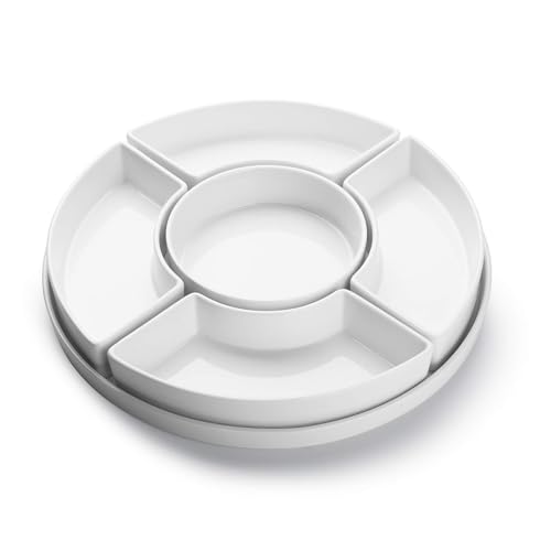 Sweese Porcelain Divided Serving Dishes Set - White, 5 Compartments for Party Snacks