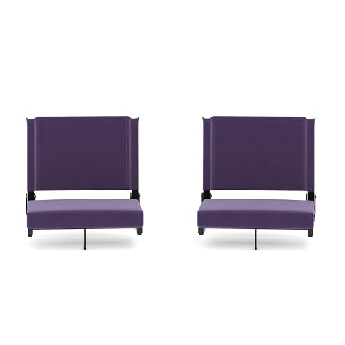 Ultra-Padded Folding Stadium Chairs Set of 2 - Portable Bleacher Seats with Handle, Supports 500 lbs, Dark Purple