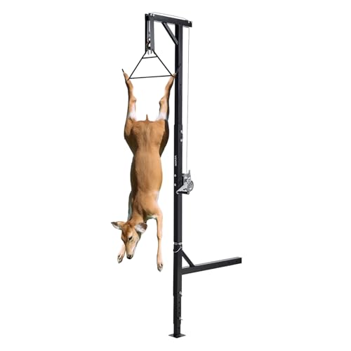 VEVOR 400 lbs Deer Hoist Tripod with Gambrel & Manual Winch - Black Hunting Game Lift & Skinning Accessory