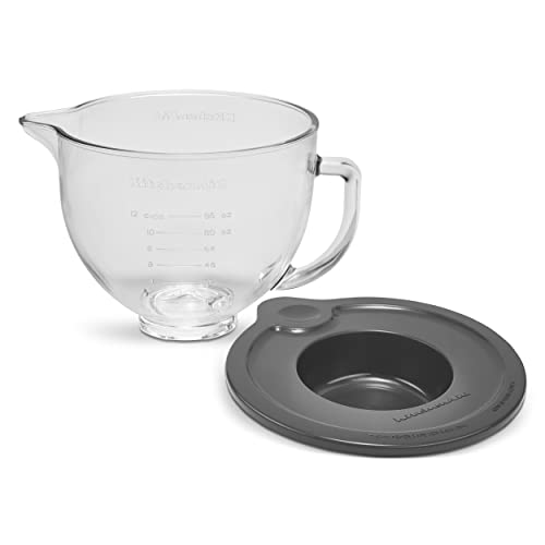 KitchenAid 5 Quart Glass Mixing Bowl with Measurement Markings & Lid - Tilt-Head Compatible
