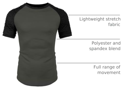 Men's Muscle T-Shirt Pleated Raglan Sleeve Gym Tee Short Sleeve Workout Shirt - Pattern3 Grey & Black