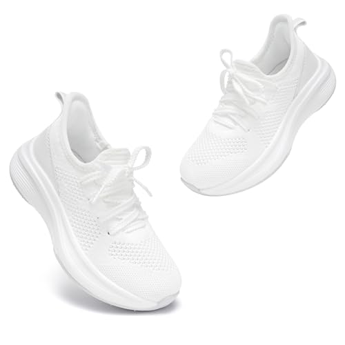 Kids Tennis Shoes Slip-On Sports Sneakers for Girls - White, 2 Big Kid
