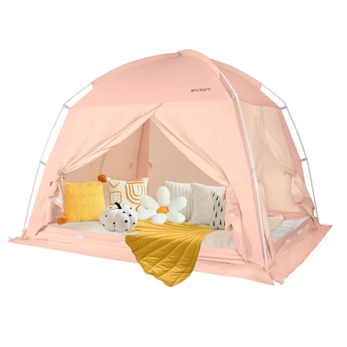 MYCRAFT Pink Twin Bed Tent Canopy for Privacy & Light-Reduction, 4 Doors
