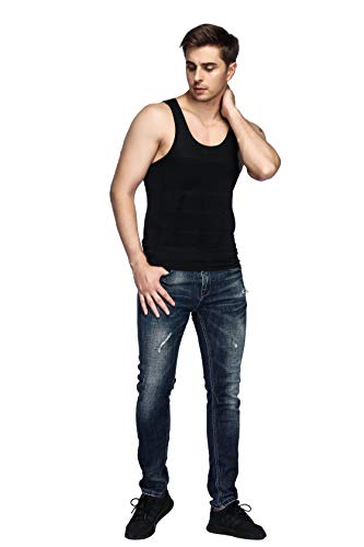 Men's Compression Shapewear Tummy Tank Top - Large Black 5 Pack