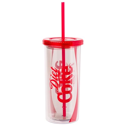 Silver Buffalo Coca Cola Diet Coke Plastic Tall Cold Cup with Lid and Straw, 20 Ounces