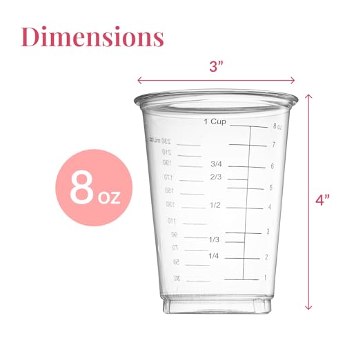 Disposable Measuring Cups Set - 50 Clear 8 oz Plastic Mixing Cups for Baking & Crafts