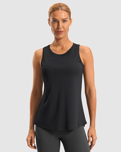 Women's Open Back Athletic Tank Top - Medium Black - Workout & Running Shirt